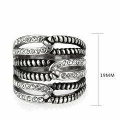 Jewellery Kingdom Ladies Cz Band Long Finger Silver Cubic Zirconia Stainless Steel Rope Ring - Jewelry Rings - British D'sire