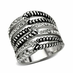 Jewellery Kingdom Ladies Cz Band Long Finger Silver Cubic Zirconia Stainless Steel Rope Ring - Jewelry Rings - British D'sire