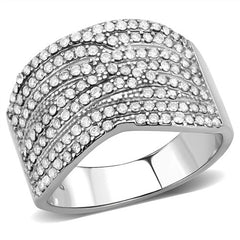 Jewellery Kingdom Ladies CZ Band Wide 12mm Stainless Steel Pave Dress Sparkling Ring (Silver) - Jewelry Rings - British D'sire