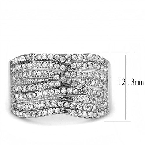 Jewellery Kingdom Ladies CZ Band Wide 12mm Stainless Steel Pave Dress Sparkling Ring (Silver) - Jewelry Rings - British D'sire