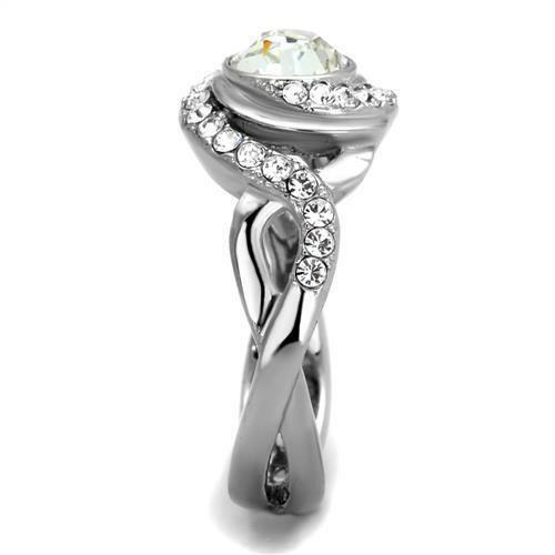 Jewellery Kingdom Ladies Cz Bezel 2 Carat Stainless Steel Swirl Pretty All Sizes Ring (Silver) - Jewelry Rings - British D'sire