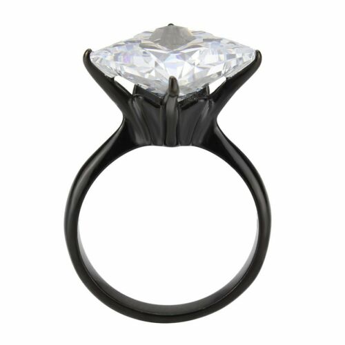 Jewellery Kingdom Ladies Cz Black Solitaire Princess Stainless Steel 4 Carat Raised Ring - Jewelry Rings - British D'sire