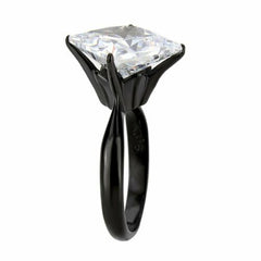 Jewellery Kingdom Ladies Cz Black Solitaire Princess Stainless Steel 4 Carat Raised Ring - Jewelry Rings - British D'sire