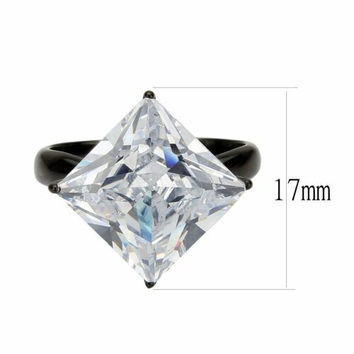 Jewellery Kingdom Ladies Cz Black Solitaire Princess Stainless Steel 4 Carat Raised Ring - Jewelry Rings - British D'sire