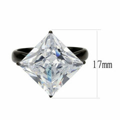 Jewellery Kingdom Ladies Cz Black Solitaire Princess Stainless Steel 4 Carat Raised Ring - Jewelry Rings - British D'sire