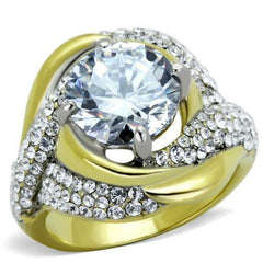 Jewellery Kingdom Ladies Cz Cocktail 4 Carat Solitaire Accents Steel Sparkling Gold Ring - Jewelry Rings - British D'sire