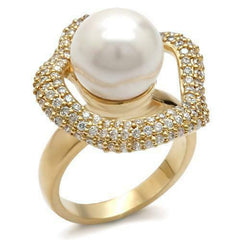 Jewellery Kingdom Ladies Cz Cream Cocktail 18kt Dress Pretty Gold Pearl Ring - Jewelry Rings - British D'sire