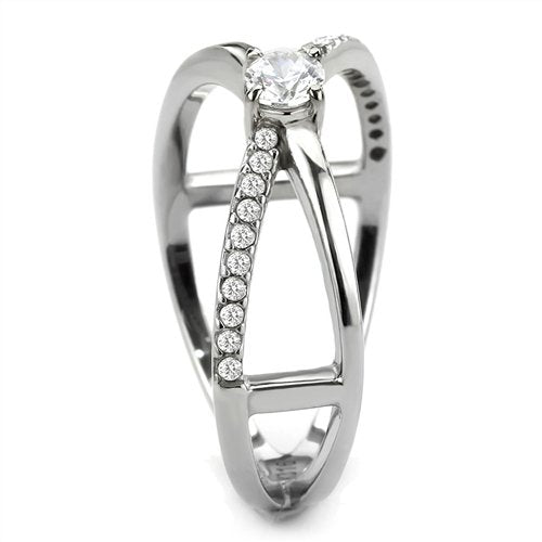 Jewellery Kingdom Ladies Cz Crossover Band Solitaire Stainless Steel Ring (Silver) - Jewelry Rings - British D'sire