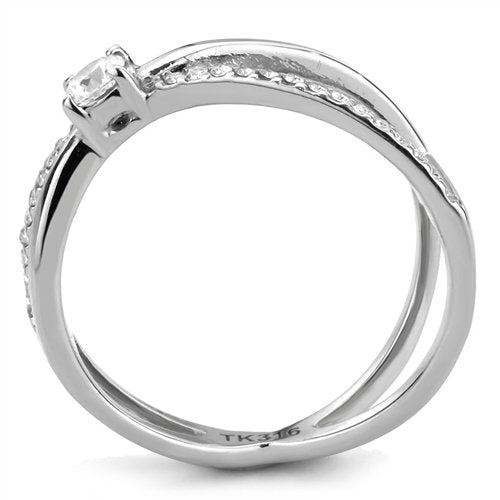 Jewellery Kingdom Ladies Cz Crossover Band Solitaire Stainless Steel Ring (Silver) - Jewelry Rings - British D'sire