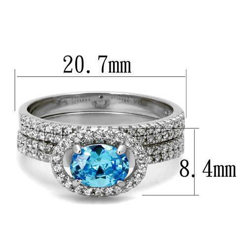 Jewellery Kingdom Ladies cz Engagement Wedding Band, Sterling Silver Blue Topaz Ring Set (Silver & Blue) - Engagement Rings - British D'sire