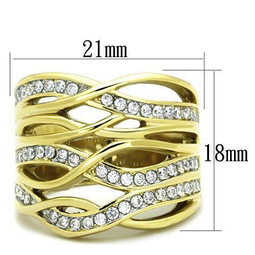 Jewellery Kingdom Ladies Cz Pave Wide 18kt Steel Band Clear Cubic Zirconia All Size Ring (Gold) - Jewelry Rings - British D'sire