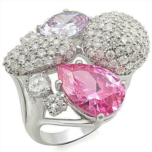 Jewellery Kingdom Ladies Cz Pink And Lavender Sapphire Pear Cut Pave Silver Cocktail Ring - Jewelry Rings - British D'sire