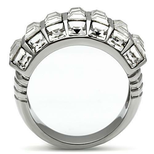 Jewellery Kingdom Ladies Cz Princess Cut Stainless Steel Comfort No Tarnish Chunky Ring (Silver) - Jewelry Rings - British D'sire