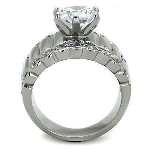 Jewellery Kingdom Ladies Cz Solitaire Accents 8.5mm Stainless Steel Silver Ring - Jewelry Rings - British D'sire