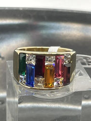 Jewellery Kingdom Ladies Cz Sparkling 12mm Wide Band 18kt Steel Gold Ring (Multi Coloured) - Jewelry Rings - British D'sire