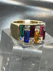 Jewellery Kingdom Ladies Cz Sparkling 12mm Wide Band 18kt Steel Gold Ring (Multi Coloured) - Jewelry Rings - British D'sire