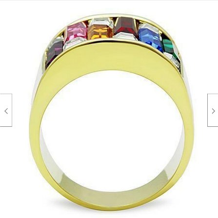 Jewellery Kingdom Ladies Cz Sparkling 12mm Wide Band 18kt Steel Gold Ring (Multi Coloured) - Jewelry Rings - British D'sire