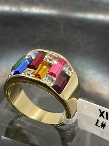 Jewellery Kingdom Ladies Cz Sparkling 12mm Wide Band 18kt Steel Gold Ring (Multi Coloured) - Jewelry Rings - British D'sire