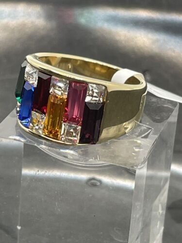 Jewellery Kingdom Ladies Cz Sparkling 12mm Wide Band 18kt Steel Gold Ring (Multi Coloured) - Jewelry Rings - British D'sire