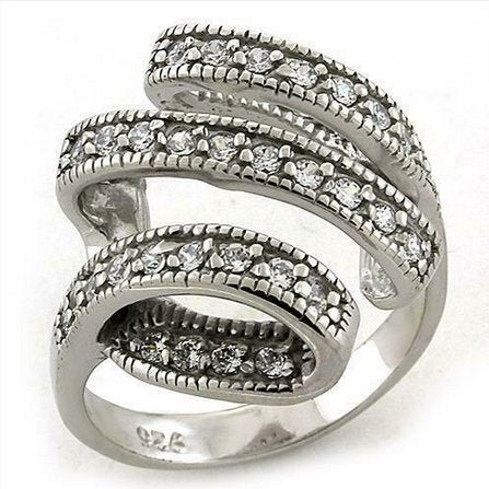 Jewellery Kingdom Ladies CZ Swirl Pave 24 Carat Sterling Silver 925 Stamped Chunky Ring - Jewelry Rings - British D'sire