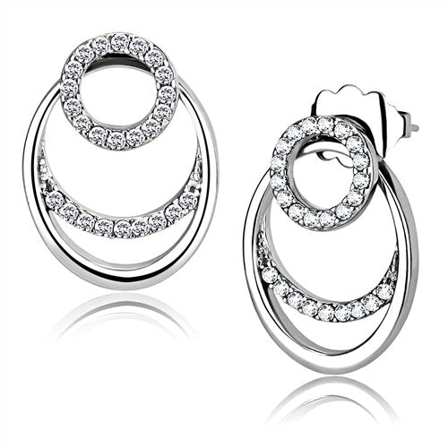 Jewellery Kingdom Ladies Dangle Drop Circles Cz Stainless Steel Dangling Earrings (Silver) - Earrings - British D'sire