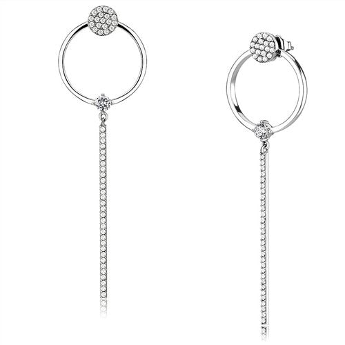 Jewellery Kingdom Ladies dangling drop cz circles solitaire stainless steel earrings silver - Jewelry Rings - British D'sire