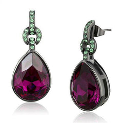 Jewellery Kingdom Ladies Dangling Drop Pear Fuchsia Stainless Steel Gun Metal Earrings - Earrings - British D'sire