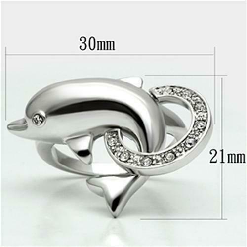 Jewellery Kingdom Ladies Dolphin Cubic Zirconia Ladies Childrens Band Animal Ring (Silver) - Jewelry Rings - British D'sire