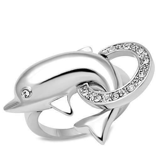 Jewellery Kingdom Ladies Dolphin Cubic Zirconia Ladies Childrens Band Animal Ring (Silver) - Jewelry Rings - British D'sire