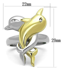 Jewellery Kingdom Ladies Dolphin Gold Stainless Steel Two Tone Cz No Tarnish Double Fish Ring - Jewelry Rings - British D'sire