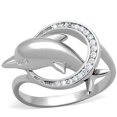 Jewellery Kingdom Ladies Dolphin Sterling Silver Circle Cubic Zirconia Stamped Ring - Jewelry Rings - British D'sire