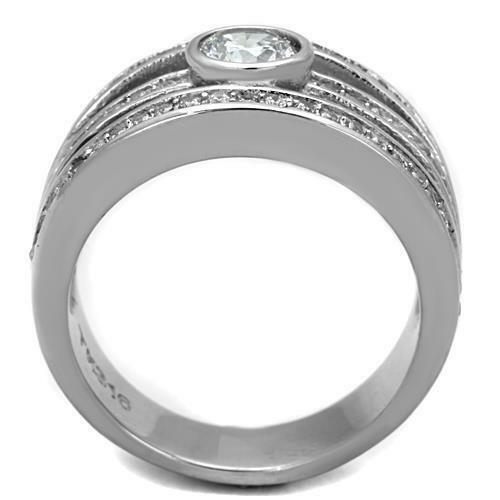 Jewellery Kingdom Ladies Dome Bezel Stainless Steel Ring (Silver) - Rings - British D'sire