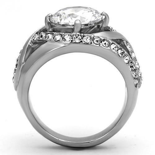 Jewellery Kingdom Ladies Dome CZ 4 Carat Stainless Steel Solitaire Accents Ring (Silver) - Jewelry Rings - British D'sire