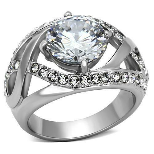 Jewellery Kingdom Ladies Dome CZ 4 Carat Stainless Steel Solitaire Accents Ring (Silver) - Jewelry Rings - British D'sire