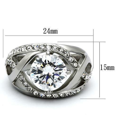 Jewellery Kingdom Ladies Dome CZ 4 Carat Stainless Steel Solitaire Accents Ring (Silver) - Jewelry Rings - British D'sire