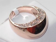 Jewellery Kingdom Ladies Dome Cz Chunky Steel 14kt Comfort Cocktail Unique Ring (Rose Gold) - Jewelry Rings - British D'sire