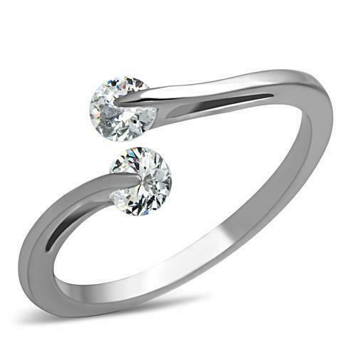 Jewellery Kingdom Ladies Double Solitaire Stainless Steel Cz Stamped Ring (Silver) - Jewelry Rings - British D'sire