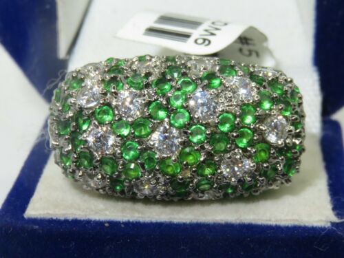 Jewellery Kingdom Ladies Emerald Cubic Zirconia Statement Silver Rhodium Pave Ultra Sparkling Ring (Green) - Jewelry Rings - British D'sire