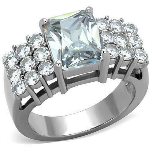 Jewellery Kingdom Ladies Emerald Cut Cz Stainless Steel Ring (Silver) - Jewelry Rings - British D'sire