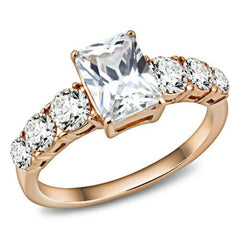 Jewellery Kingdom Ladies Emerald Cut cz Steel Anniversary Engagement Ring (Rose Gold) - Engagement Rings - British D'sire