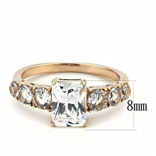 Jewellery Kingdom Ladies Emerald Cut cz Steel Anniversary Engagement Ring (Rose Gold) - Engagement Rings - British D'sire