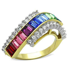 Jewellery Kingdom Ladies Emerald Cut Multi Colour Statement Cocktail Ring (Gold) - Rings - British D'sire