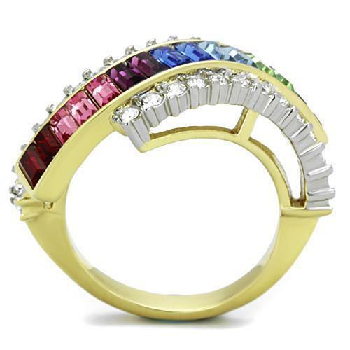 Jewellery Kingdom Ladies Emerald Cut Multi Colour Statement Cocktail Ring (Gold) - Rings - British D'sire