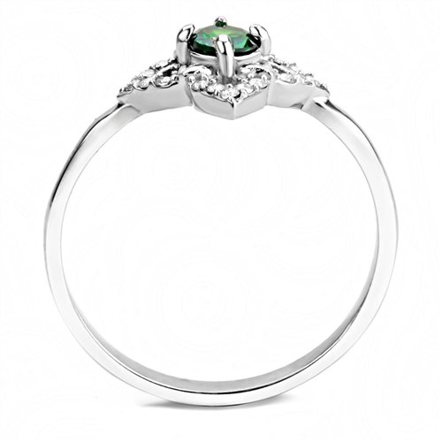 Jewellery Kingdom Ladies Emerald Green Solitaire Accents Ring (Silver) - Rings - British D'sire