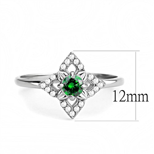 Jewellery Kingdom Ladies Emerald Green Solitaire Accents Ring (Silver) - Rings - British D'sire