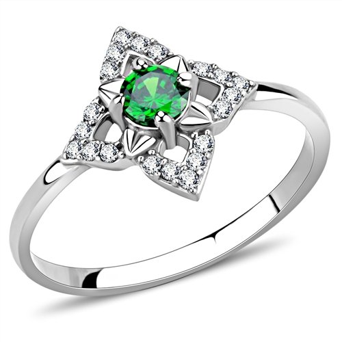 Jewellery Kingdom Ladies Emerald Green Solitaire Accents Ring (Silver) - Rings - British D'sire