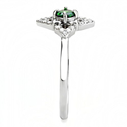 Jewellery Kingdom Ladies Emerald Green Solitaire Accents Ring (Silver) - Rings - British D'sire