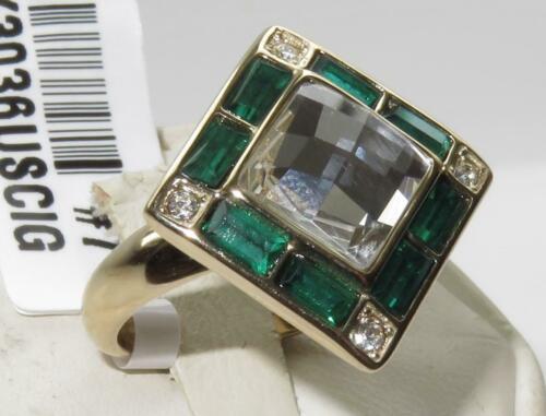 Jewellery Kingdom Ladies Emerald Princess Steel Dress Sparkling Cubic Zirconia Ring (Gold) - Jewelry Rings - British D'sire