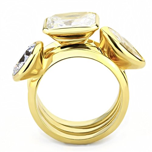 Jewellery Kingdom Ladies Emerald Stacking Marquise Bands 3pcs Solitaires Ring (Gold) - Rings - British D'sire