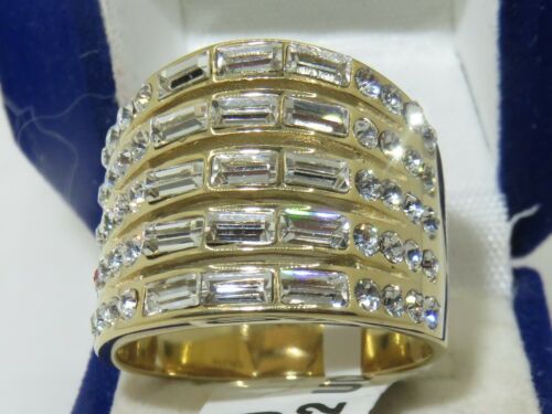 Jewellery Kingdom Ladies Emerald Wide Clear Cubic Zirconia Ring (Gold) - Rings - British D'sire